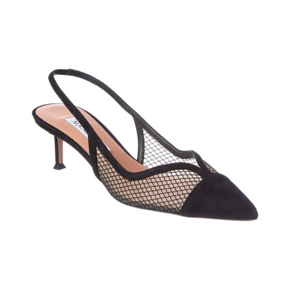 Aquazzura Gia Mesh 50 Suede Slingback Pump, Black